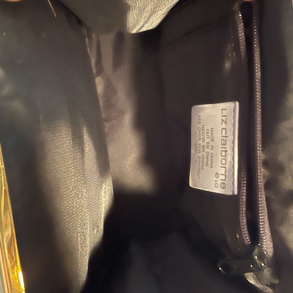 Vintage Liz Claiborne Clutch W Shoulder Strap Black Gold Accents Brushed Satin - Picture 6 of 10
